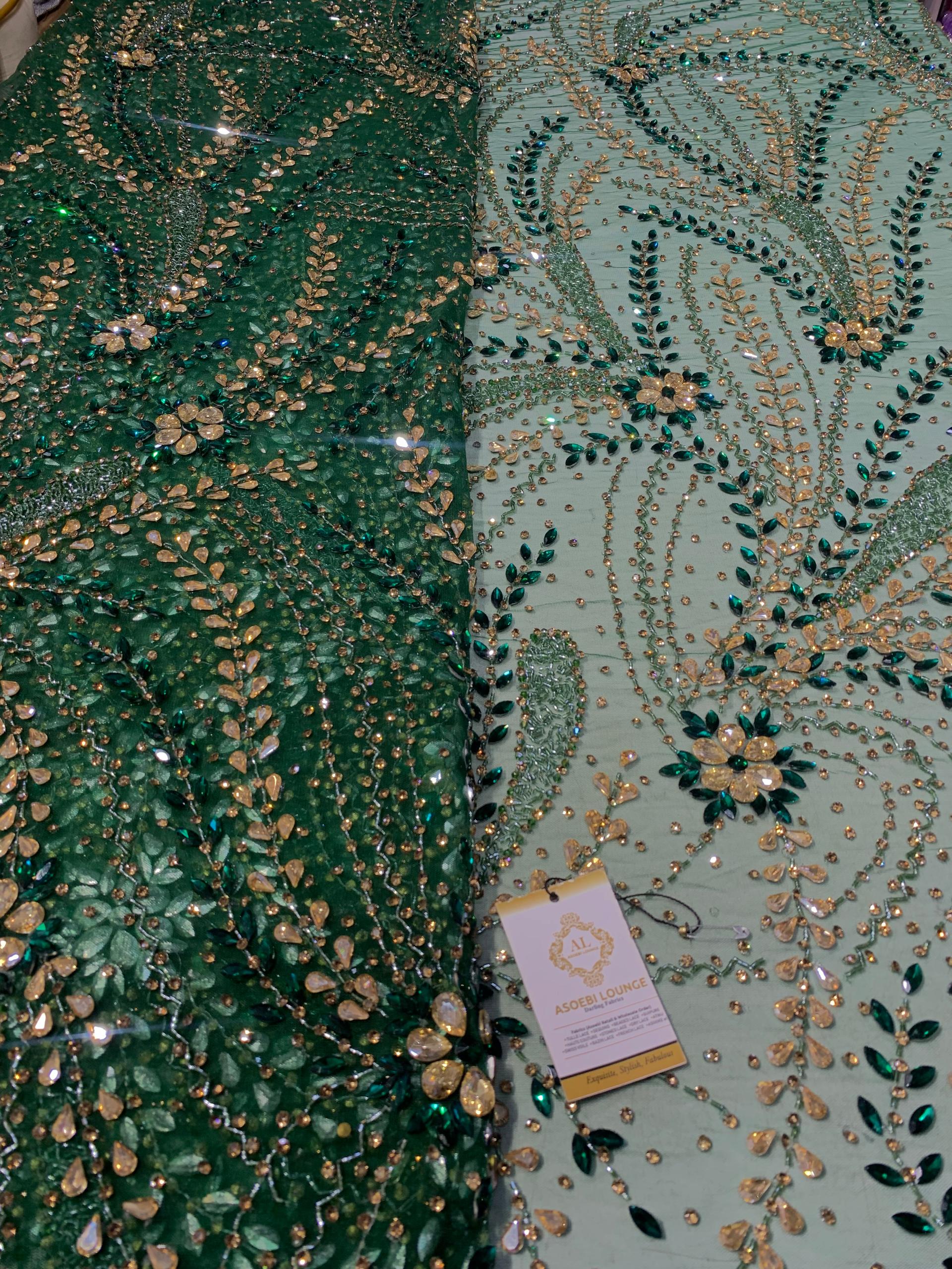 OLA Emerald Green Luxury Crystal Fabrics